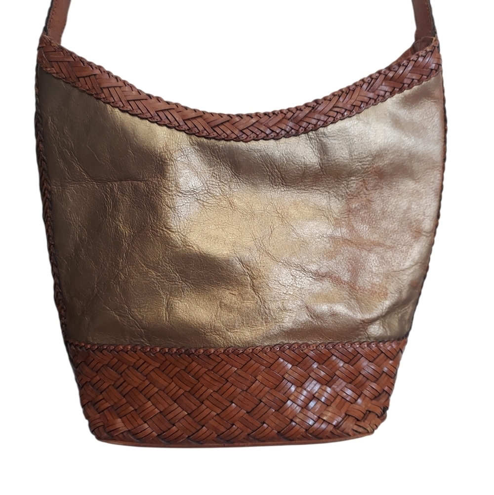L.J.S Woven Leather Metallic Hobo/Shoulder Bag - Picture 3 of 11